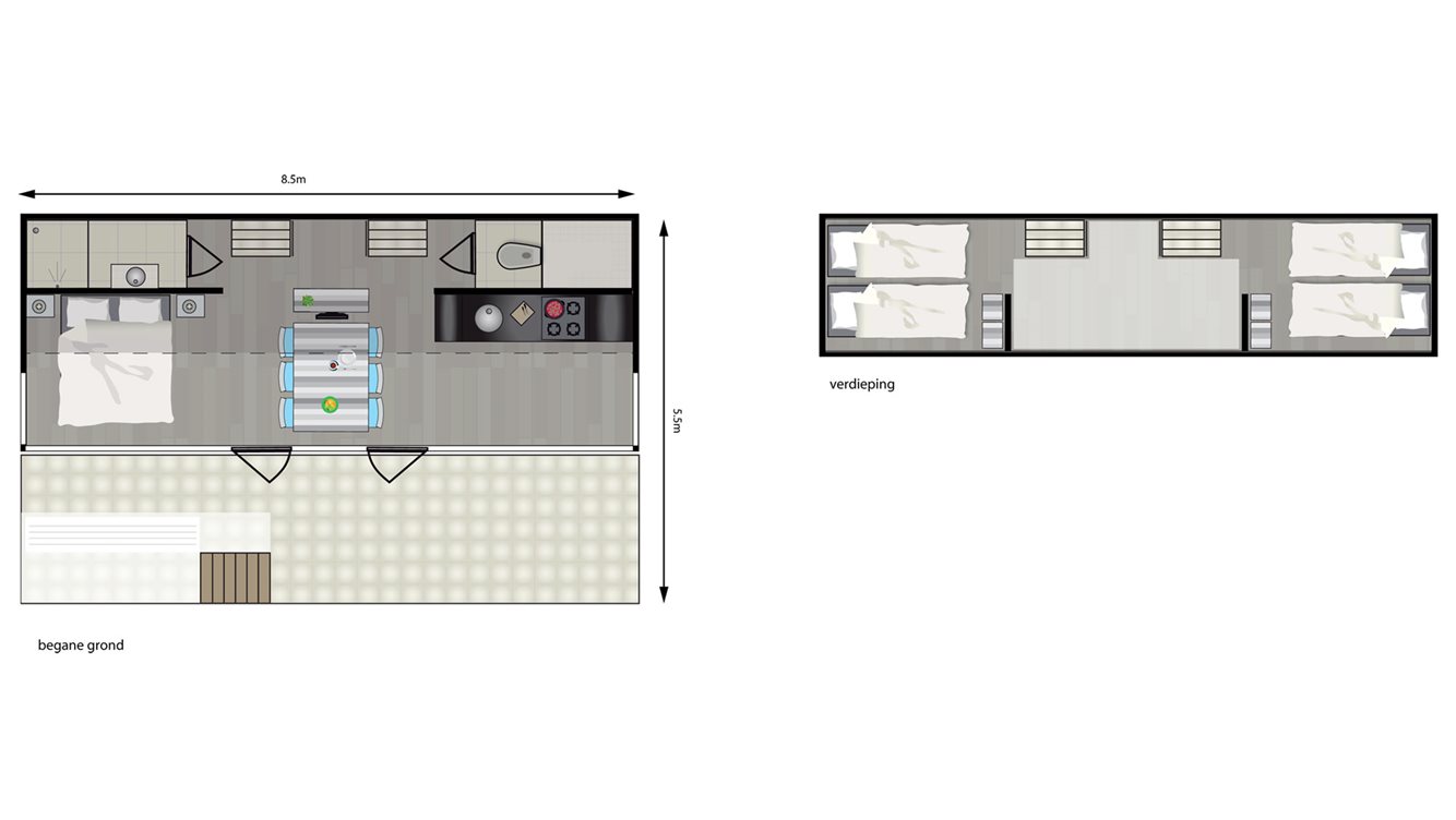 6pers strandhuisje Molecaten Park Hoogduin plattegrond